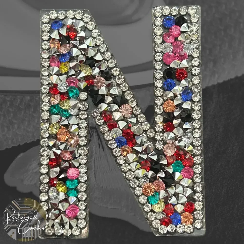 Letter N Multicolor Rhinestone Iron On Patch